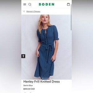 Boden Blue Henley Frill Knitted Dress